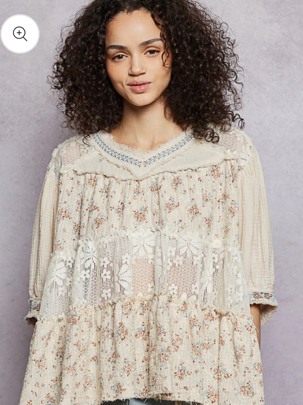 POL Women's Cream Floral Lace Babydoll top